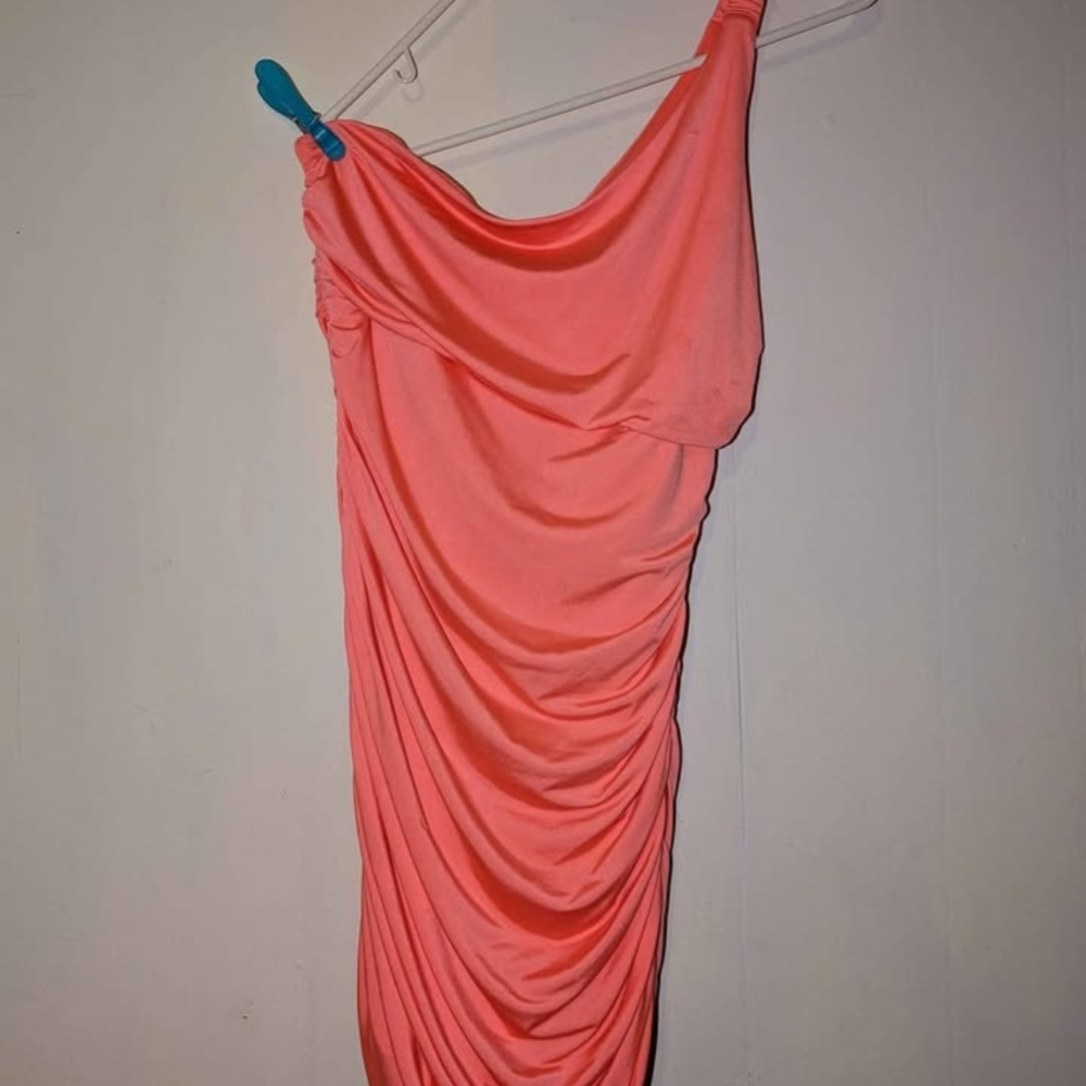 Body Central Orange Pink Asymmetrical One Shoulder Dress